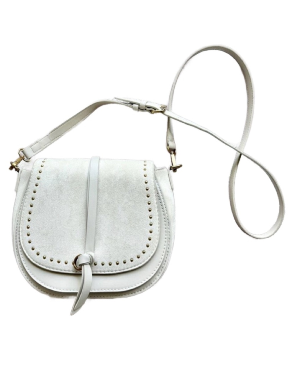 Rachel Zoe Off White Suede & Leather Crossbody Saddle Bag